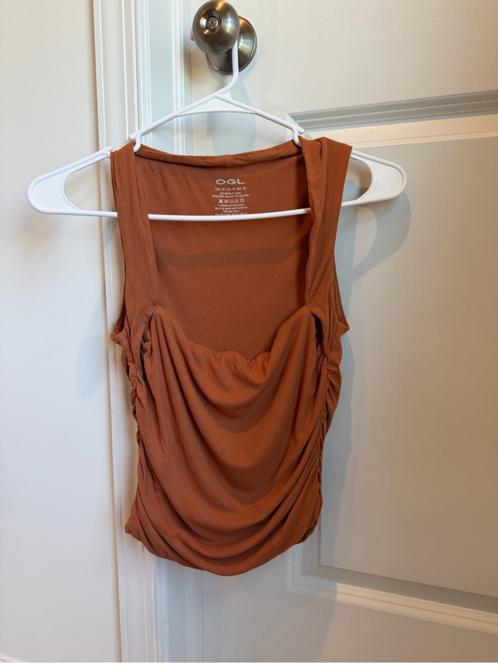 OGL Ruched Draped Tank Top in Rust